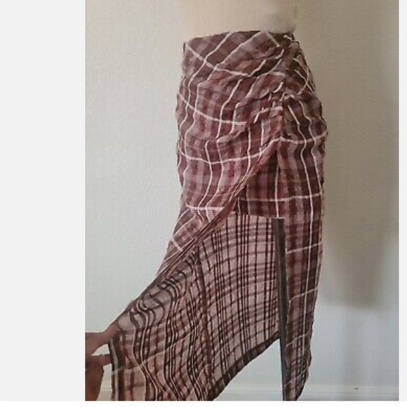 Zara burgundy Plaid Slit Midi Skirt - Picture 5 of 9